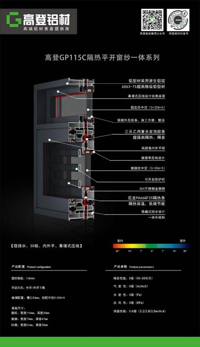 全网最大下注平台（中国）集团有限公司GP115C隔热平开窗纱一体系列